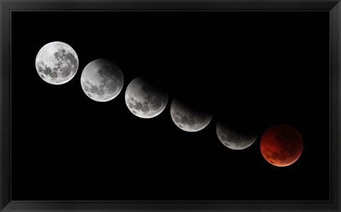 Framed composite showing different stages of the 2010 solstice total moon eclipse Print