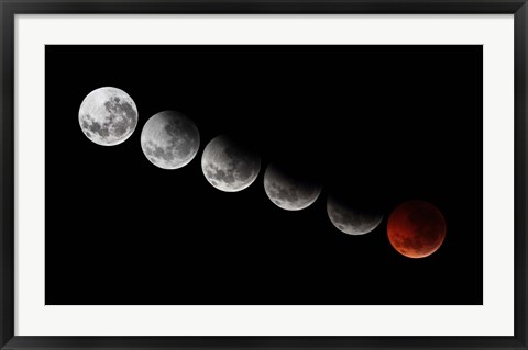 Framed composite showing different stages of the 2010 solstice total moon eclipse Print