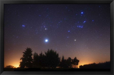 Framed Pleiades, Taurus and Orion with Jupiter over Doyle, Argentina Print