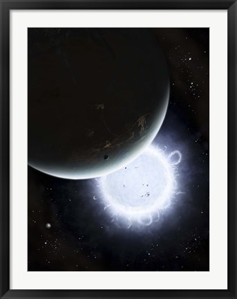 Framed tiny moon Rakka Ume travels into the shadow of the planet Tenjin Print