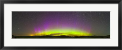 Framed Panoramic view of northern lights on the horizon, Saskatchewan, Canada Print