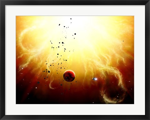 Framed Artist&#39;s concept of a manned expedition to the inner planets of a raging star Print