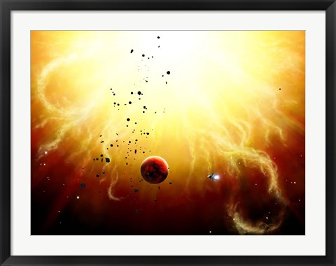 Framed Artist&#39;s concept of a manned expedition to the inner planets of a raging star Print