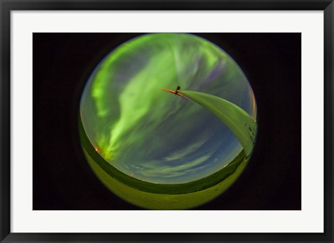 Framed aurora display taken from Wintering Hills Wind Farm, Alberta, Canada Print