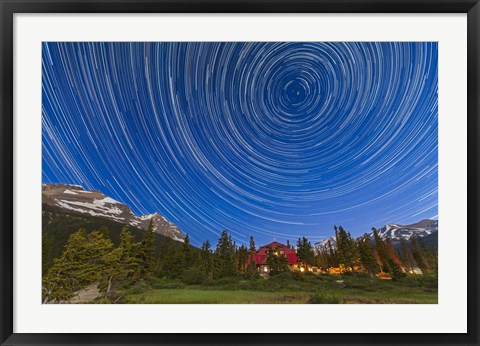 Framed Circumpolar star trails over Banff National Park, Alberta, Canada Print