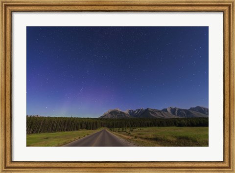 Framed Northern autumn constellations rising over a road in Banff National Park, Canada Print