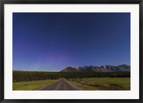 Framed Northern autumn constellations rising over a road in Banff National Park, Canada Print