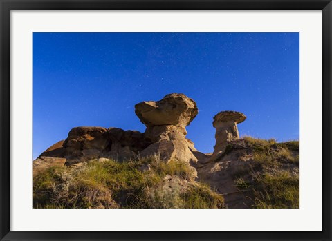Framed Starry sky above hoodoo formations at Dinosaur Provincial Park, Canada Print