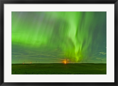 Framed northern lights as seen from the Wintering Hills Wind Farm, Alberta, Canada Print