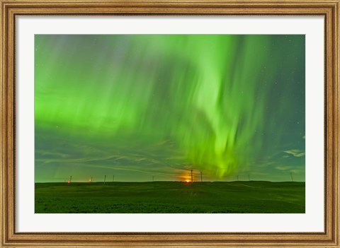 Framed northern lights as seen from the Wintering Hills Wind Farm, Alberta, Canada Print