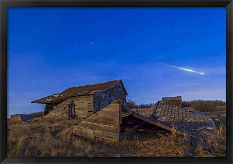 Framed bright bolide meteor breaking up as it enters the atmosphere Print