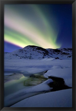 Framed Aurora Borealis over Mikkelfjellet Mountain in Troms County, Norway Print