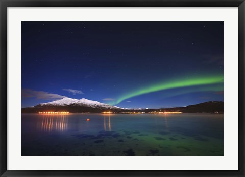 Framed Aurora over Tjeldsundet and Saetertinden Mountain in Norway Print