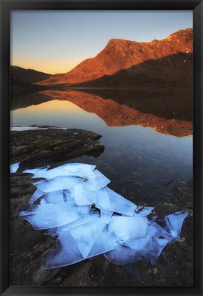 Framed Ice flakes in the shadows of Skittendalen Valley in Troms County, Norway Print