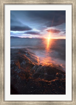 Framed Midnight Sun over Vagsfjorden, Skanland, Troms County, Norway Print