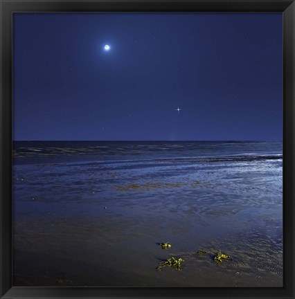 Framed Venus shines brightly below the crescent Moon from coast of Buenos Aires, Argentina Print