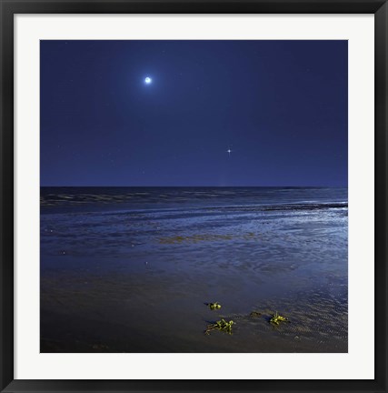 Framed Venus shines brightly below the crescent Moon from coast of Buenos Aires, Argentina Print