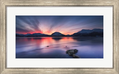 Framed Sunset over Tjeldsundet, Troms County, Norway Print