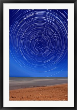 Framed Star trails around the south celestial pole at the beach in Miramar, Argentina Print