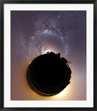 Framed Milky Way and zodiacal light presented as a mini planet Print