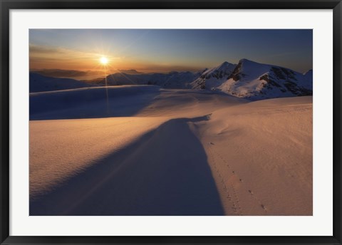 Framed Midnight Sun over Lilletinden Mountain, Nordland, Norway Print