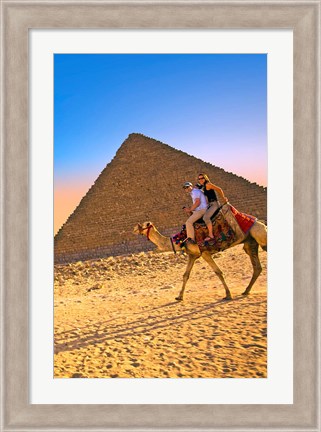 Framed Camel ride, Great Pyramids, Cairo, Giza Plateau, Egypt Print