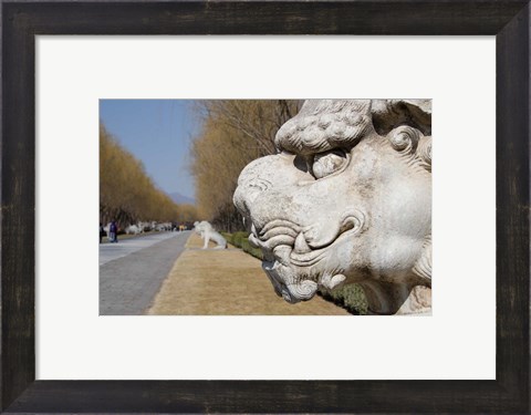 Framed Carved statues of lion creature, Changling Sacred Way, Beijing, China Print