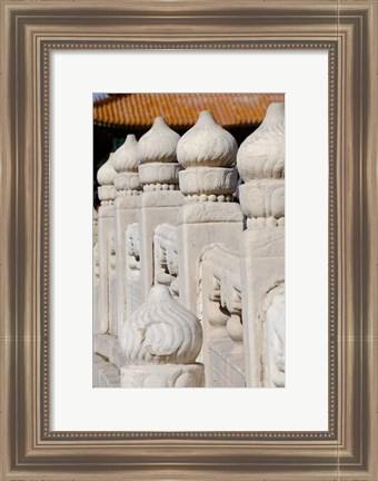 Framed China, Beijing, Forbidden City. Emperors palace, ornate marble bridge. Print