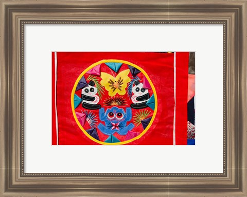 Framed China, Beijing. Chinese handicrafts. Colorful Chinese embroidery quilt Print