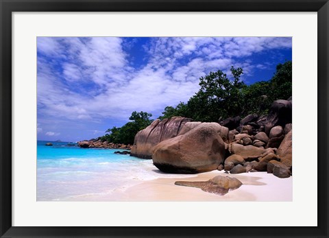 Framed Beach, La Digue in the Seychelle Islands Print