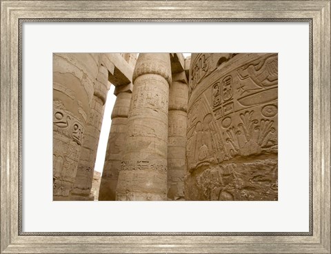 Framed Hieroglyphic covered columns in hypostyle hall, Karnak Temple, East Bank, Luxor, Egypt Print