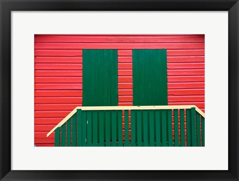 Framed Red and Green wooden cottages, Muizenberg Resort, Cape Town, South Africa Print