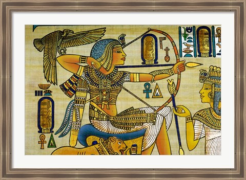 Framed Egypt, hand painted papyrus hunting scene Print