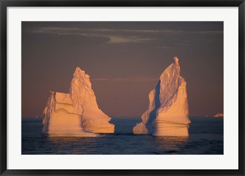 Framed Antarctic Peninsula, icebergs at midnight sunset. Print