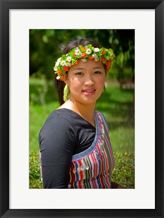 Framed China, Yunnan, Young Dulong Portrait with Ethnic Costume Print