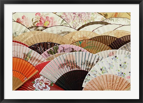 Framed Colorful fans at market in Xian, China Print