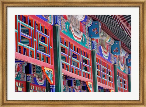 Framed Colorfully painted corridor details, Zhongshan Park, Beijing, China Print