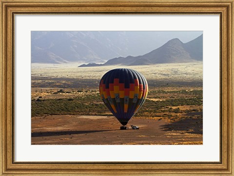 Framed Aerial view of Hot air balloon landing, Namib Desert, Namibia Print