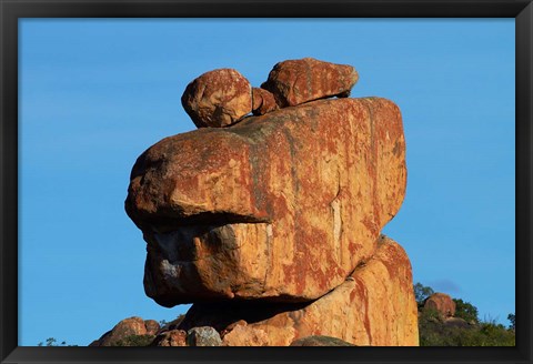 Framed Frog-shaped rock, Big Cave Camp, Matopos Hills, Zimbabwe, Africa Print