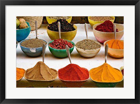 Framed Bowls with Colorful Spices at Bazaar, Luxor, Egypt Print