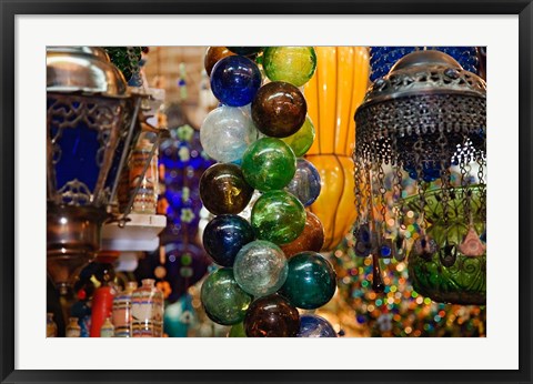 Framed Glass Balls and Lamps, Khan El Khalili Bazaar, Cairo, Egypt Print