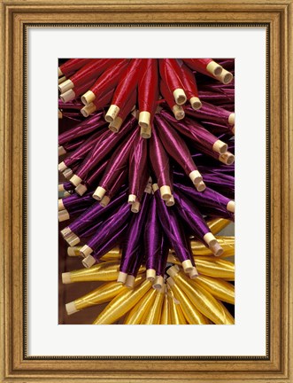 Framed Colorful Spools of Thread Hang in the Market, Fes, Morocco Print