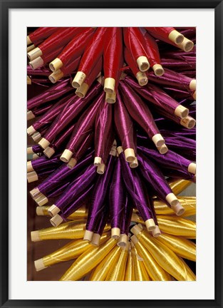 Framed Colorful Spools of Thread Hang in the Market, Fes, Morocco Print