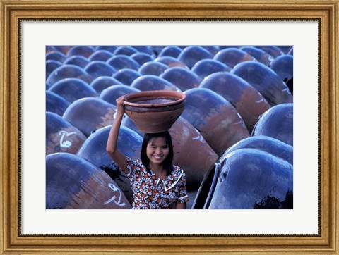 Framed Girl with Pottery Jars, Myanmar Print