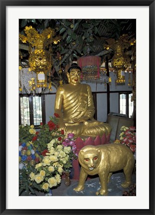 Framed Gold Tiger and Bhuddha Sculpture at the Golden Temple, China Print