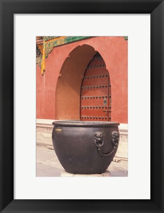 Framed Fire Kettle by Doorway of the Palace Museum, Beijing, China Print