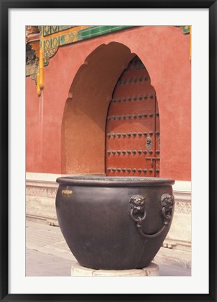 Framed Fire Kettle by Doorway of the Palace Museum, Beijing, China Print