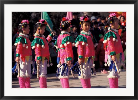 Framed Children&#39;s Performance Celebrating Chinese New Year, Beijing, China Print