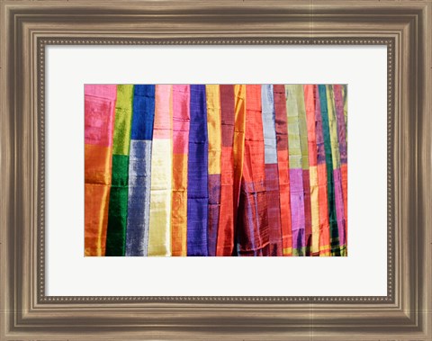 Framed Colorful Silk Scarves at Edfu Market, Egypt Print