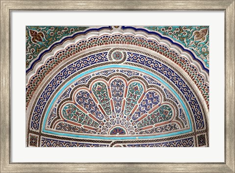 Framed Africa, Morocco, Marrakech. Painted stucco detail at El Bahia Palace. Print